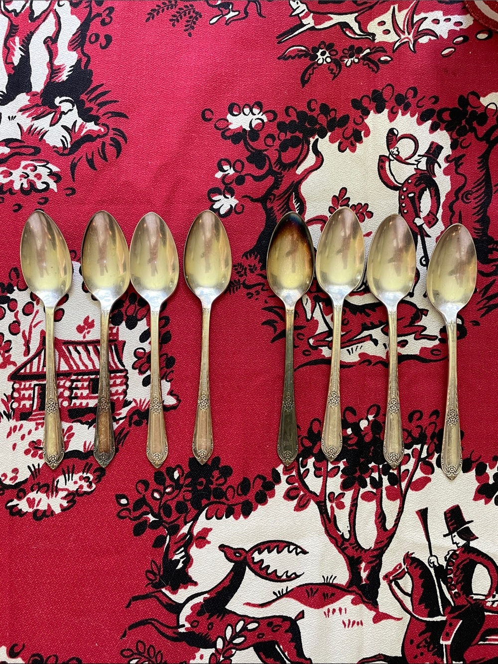 Set of 8 antique William Ro Silver-Tone Dessert Spoons — Classic Floral Handle